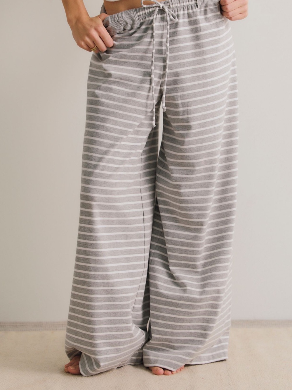 Free People Bllue & White Striped Wide-Leg Joggers
